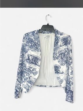 Ovi Blue and White Toile Open-Front Blazer